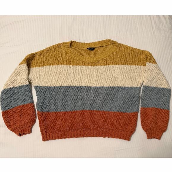 Blank Paige Sweaters - Blank Paige Colorblock Chunky Knit Cotton Striped Sweater Small Rust Mustard